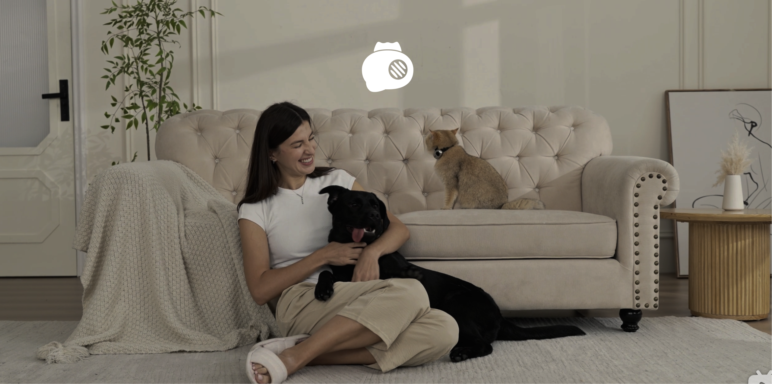 Owner with pets on couch