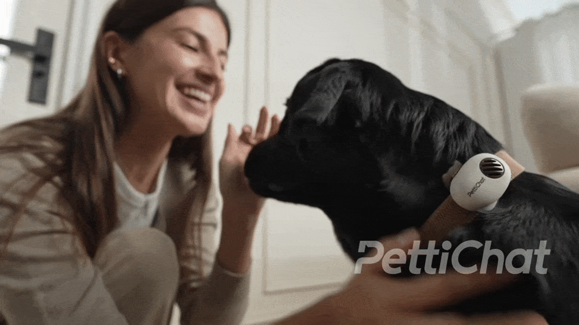 Woman holding cat with PettiChat collar